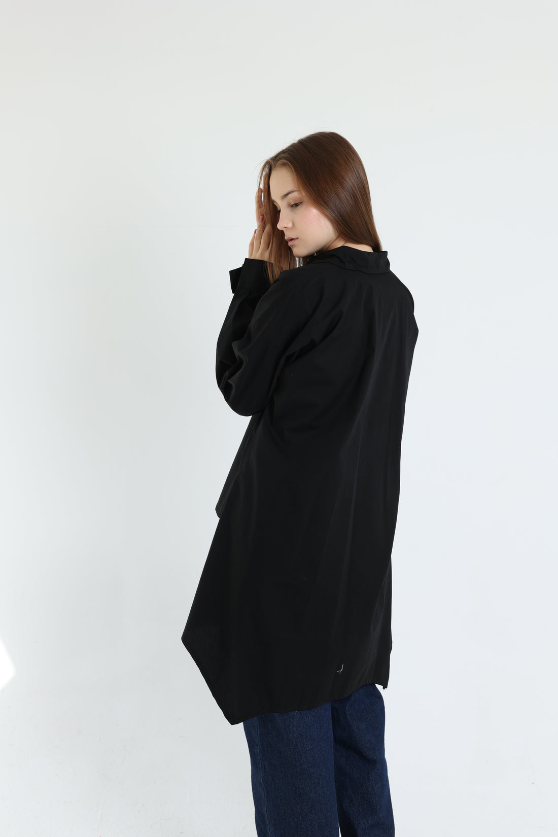 Black High-Low Poplin Shirt