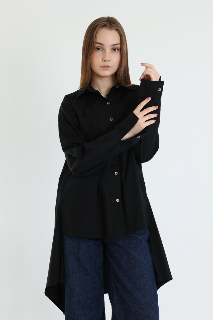 Black High-Low Poplin Shirt