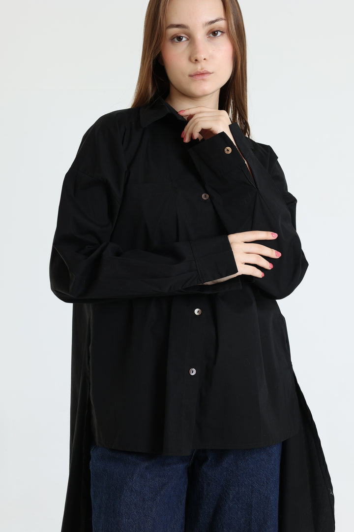 Black high-low poplin shirt