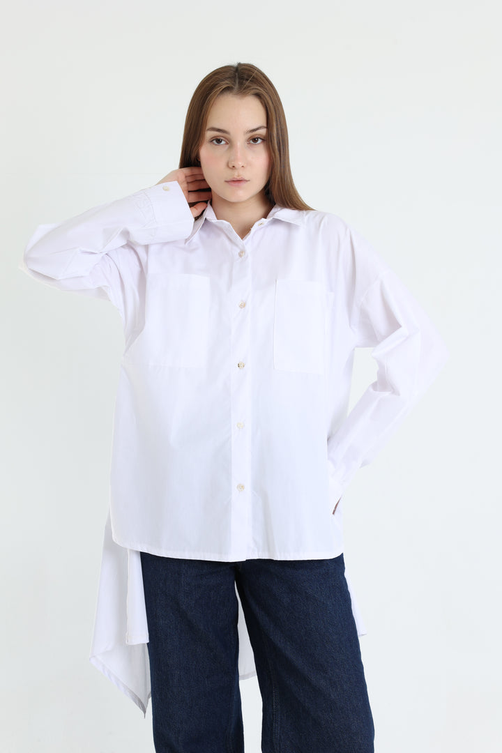 White high-low poplin shirt