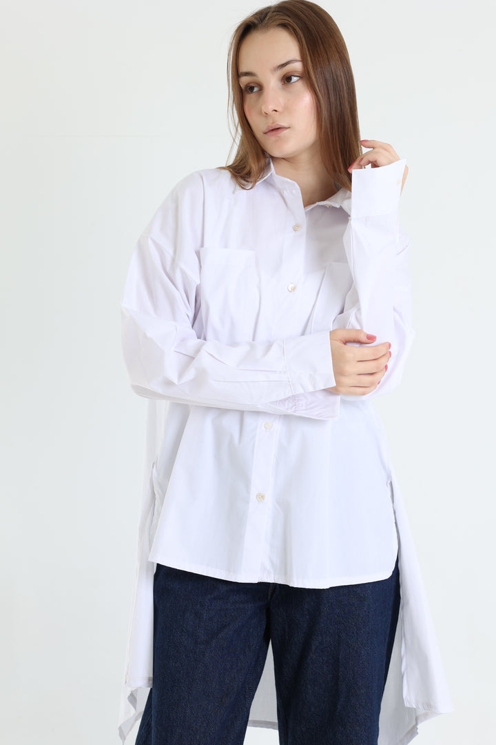 White high-low poplin shirt