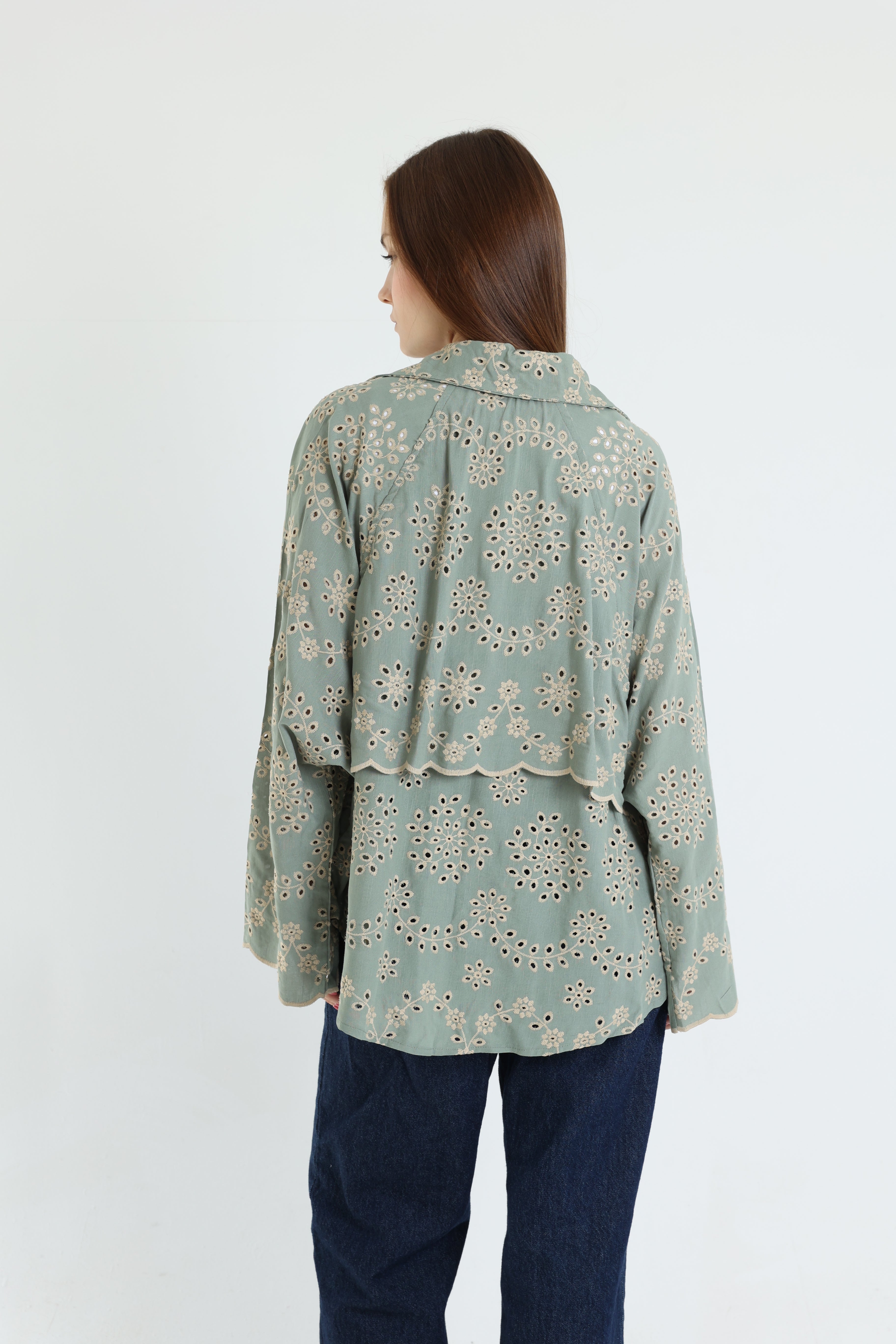 Green layered embroidered blouse