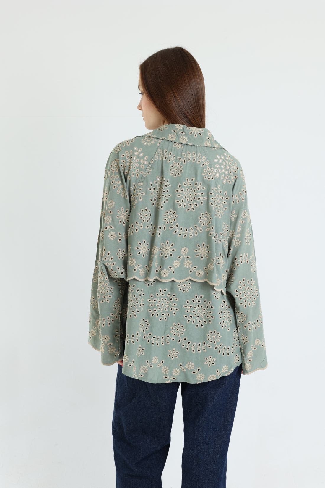 Green layered embroidered blouse